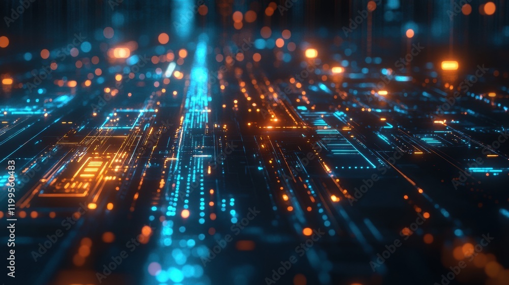 Poster technology background with glowing digital waves and futuristic light patterns