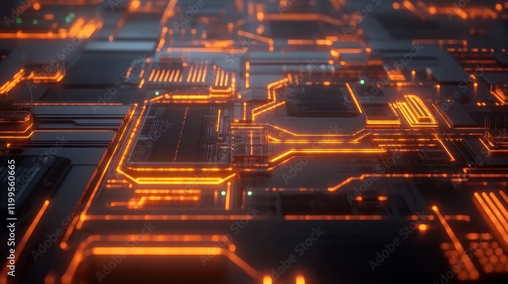 Aufkleber technology background with glowing futuristic circuits over a dark gradient