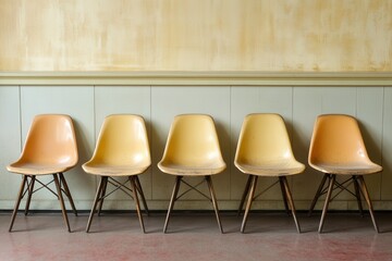 Empty Patient Waiting Area in a Medical Facility Featuring Classic Vintage Chairs and Soft Ambient Lighting for a Calm and Inviting Atmosphere
