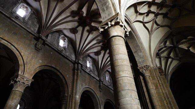 Interior of the Romanesque Cathedral of San Pedro in the city of Jaca. Jacetania region. Huesca. Aragon. Spain. Europe.
