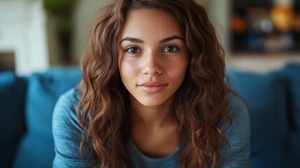 Fototapeta premium Portrait of a Young Woman with Long Brown Hair