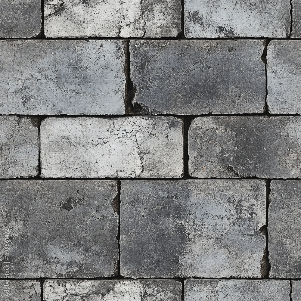 Poster Close-up of a textured gray brick wall with cracked pattern and weathered surface