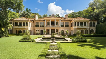 Obraz premium Luxury Mediterranean Mansion Estate with Pool and Lush Gardens