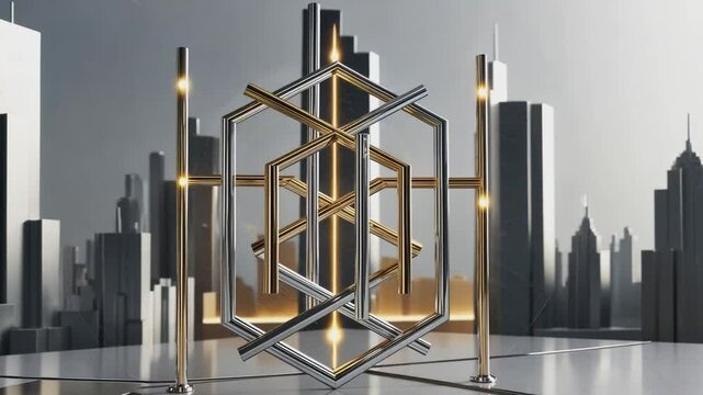 Futuristic Cityscape Monogram: A sleek, modern metallic monogram stands proudly against a backdrop of a futuristic cityscape, gleaming with sophistication and hinting at innovation and success.
