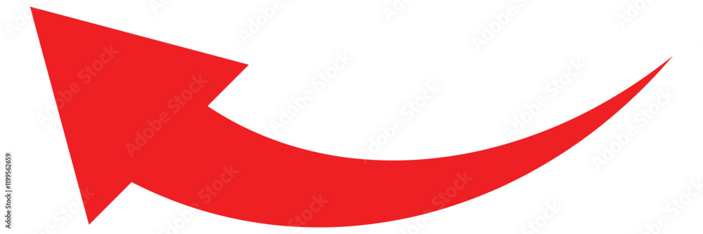 Poster red long curve arrow isolated on white background. red long arrow. red long curved arrow. long arrow