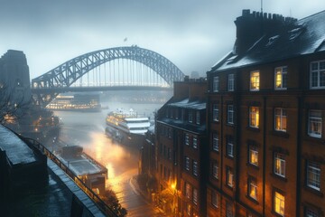 Fototapeta premium A middle-aged man sitting on the jetty and ready to go kayaking on the river. Beautiful simple AI generated image