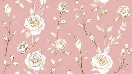 inimalist Floral Pattern with Gold Accents on Pastel Pink