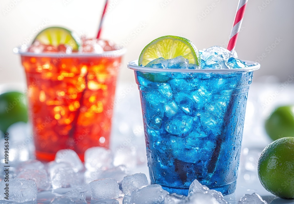 Aufkleber refreshing colorful summer drinks in clear cups with ice and citrus garnish perfect for beach partie