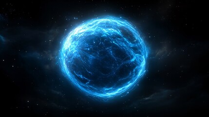 Fototapeta premium Futuristic blue-glowing global network with light connections surrounding Earth, illustrating big data information flow and online connectivity on a dark backdrop.