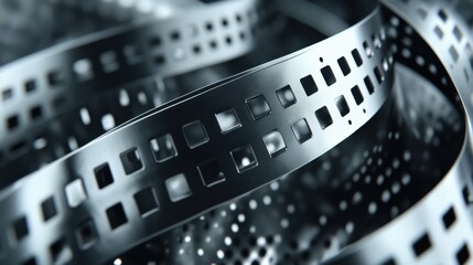 Close-up view of metallic film strips intertwined, showcasing intricate patterns and textures