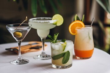 Fototapeta premium Four different drinks on a table
