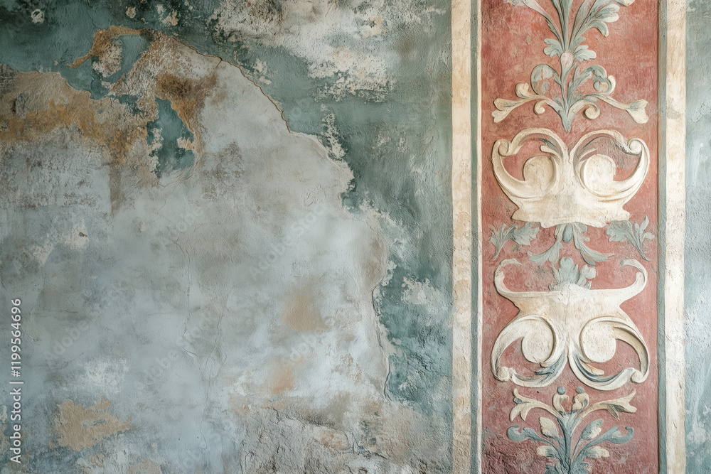 Poster ancient wall fresco. vintage ornament. slide background with space for text. background image. creat