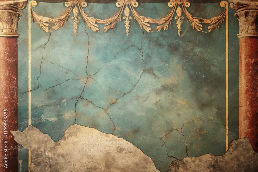 Poster ancient wall fresco. vintage ornament. slide background with space for text. background image. creat