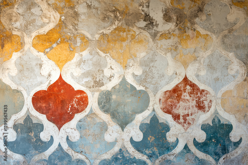 Poster ancient wall fresco. vintage ornament. slide background image. created with generative ai technology