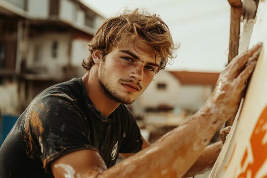 Um close-up das m&atilde;os de um oleiro cobertas de argila, habilmente moldando uma escultura de argila em uma roda de oleiro. Beautiful simple AI generated image