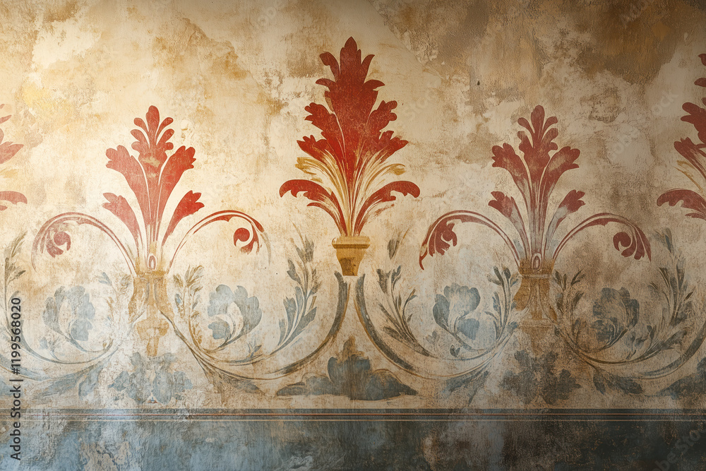 Aufkleber ancient wall fresco. vintage ornament. slide background image. created with generative ai technology