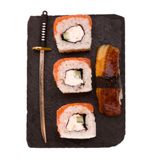California rolls on a marble board
