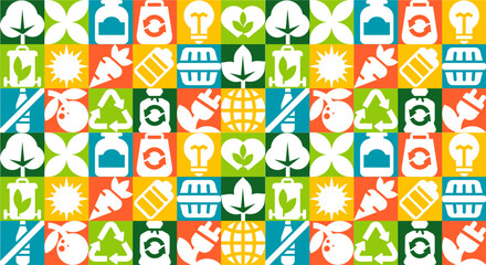 Geometric Zero Waste Pattern, Seamless Design for Eco Themes with abstract icons