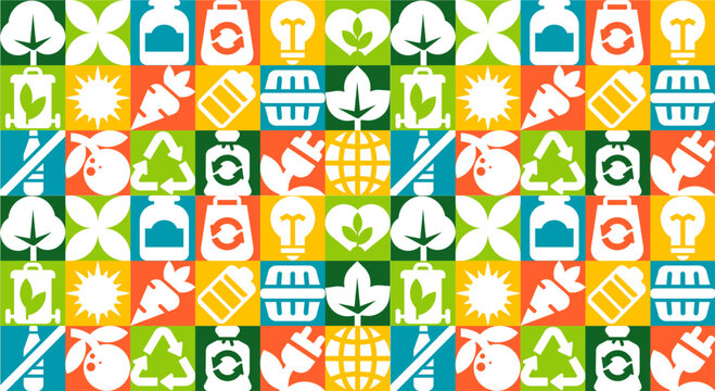 Geometric Zero Waste Pattern, Seamless Design for Eco Themes with abstract icons