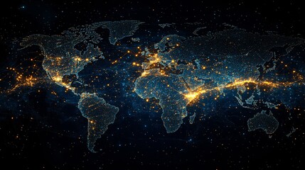 Digital world map highlighting Latin America, with glowing pathways linking key cities, representing the expansive reach of digital marketing services.