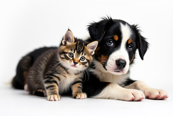 Obraz premium Young cat and puppy posing together