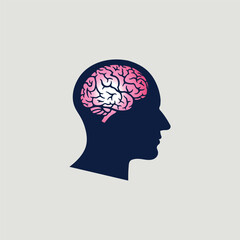 Human Head with Brain Illustration. Concept of Thinking, Intelligence, and Mental Health.