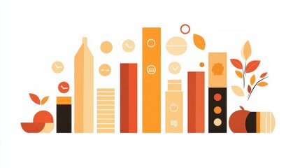 Obraz premium A bar chart with icons, small business theme, flat vector style, warm tones, isolated on white background