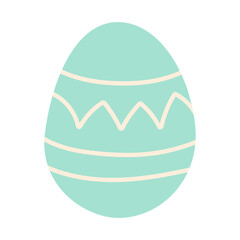 A cartoon egg with a white stripe and a blue stripe. The egg is sitting on a white background
