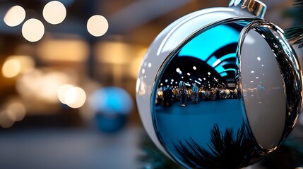Obraz premium Reflective Christmas Ornament Reflecting Festive Lights