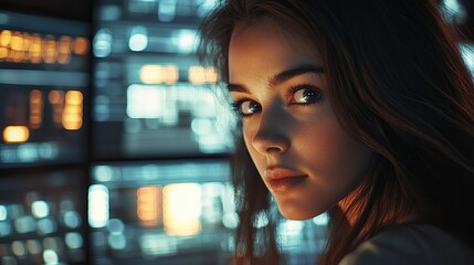 Digital Abstract Portrait: Futuristic Data Network Background