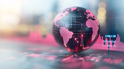 Global growth concept with a digital globe and ascending charts, symbolizing progress, development, and economic advancements across the world.