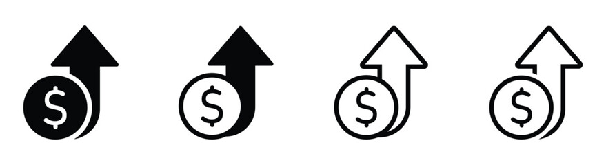 Cost increase vector flat icons. Money increase vector icons. Dollar rate increase icon