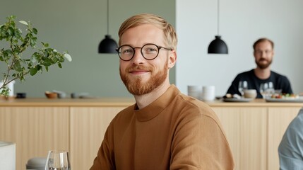 Elegant A group of coworkers happily sharing sushi during lunch at a modern office chopsticks clicking and laughter echoing in the air