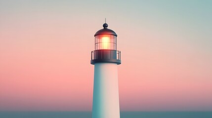 Glowing Lighthouse Beacon Illuminating a Pastel Sunset Seascape