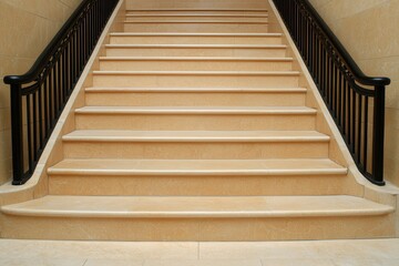 Fototapeta premium Luxury hotel interior showcasing exclusive architecture Elegant staircase with smooth steps and black railing.