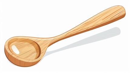 Clean Wooden Spoon on White Background Cartoon Vector Illustration