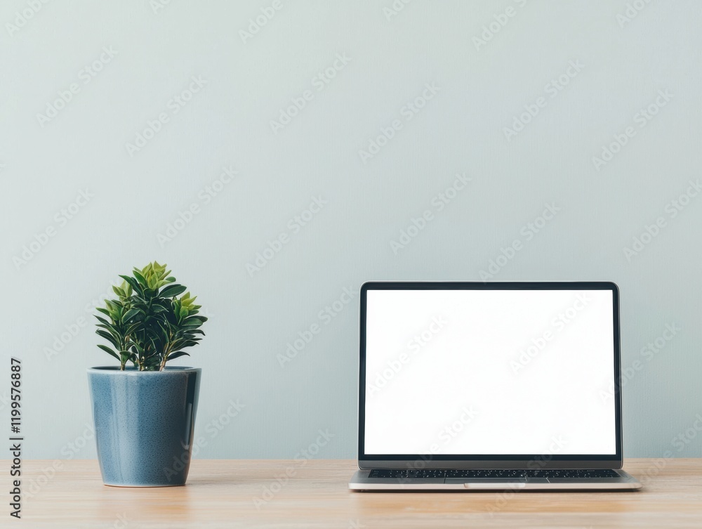 Aufkleber laptop with blank screen showing minimalist workspace design