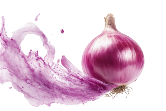 Fresh purple onion splashes with vibrant liquid in a creative culinary display