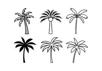 Minimalist Palm Icons Set | Hand-Drawn Tropical Line Art Vector