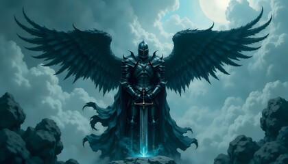 Fototapeta premium Dark Angel Knight: A Somber Fantasy Artwork
