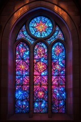 Stunning stained-glass window, cosmic design.