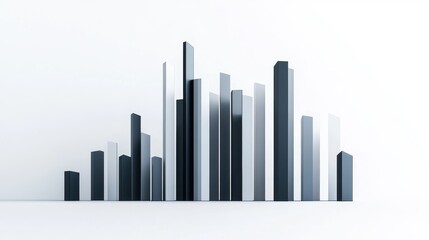 Fototapeta premium A bar chart with shadows, 3D effect, professional style, grey and white tones, isolated on white background. 