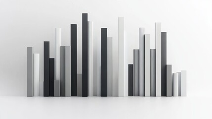 Obraz premium A bar chart with shadows, 3D effect, professional style, grey and white tones, isolated on white background 