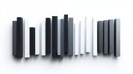 A bar chart with shadows, 3D effect, professional style, grey and white tones, isolated on white background 