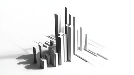 A bar chart with shadows, 3D effect, professional style, grey and white tones, isolated on white background 