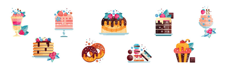 Sweet Creamy Dessert and Confection Flat Vector Set