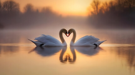 Romantic swan couple, love concept , Valentines Day, Generative ai