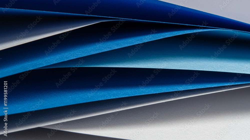 Poster an intimate perspective of blue and white sheets of paper arranged in layers for a backdrop