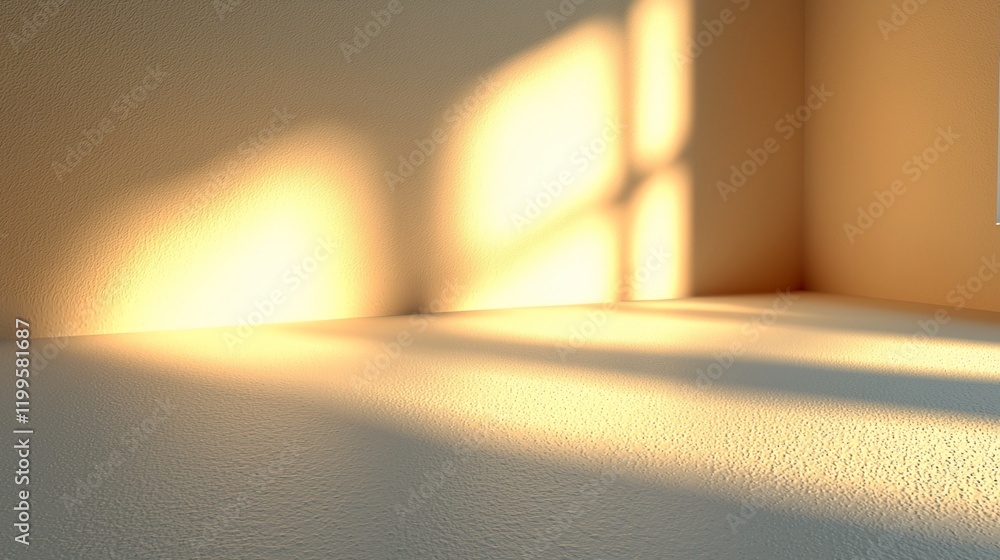 Poster sunlight streams into an empty room, illuminating the floor and walls.