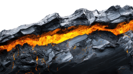 Magmatic rock formation with luminous lava flow, showcasing nature's power and beauty in geological processes.
